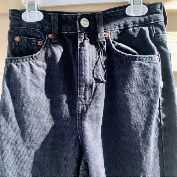 ZARA black high rise denim relaxed fit straight leg jeans EUC size‎ 0 - Picture 10 of 11